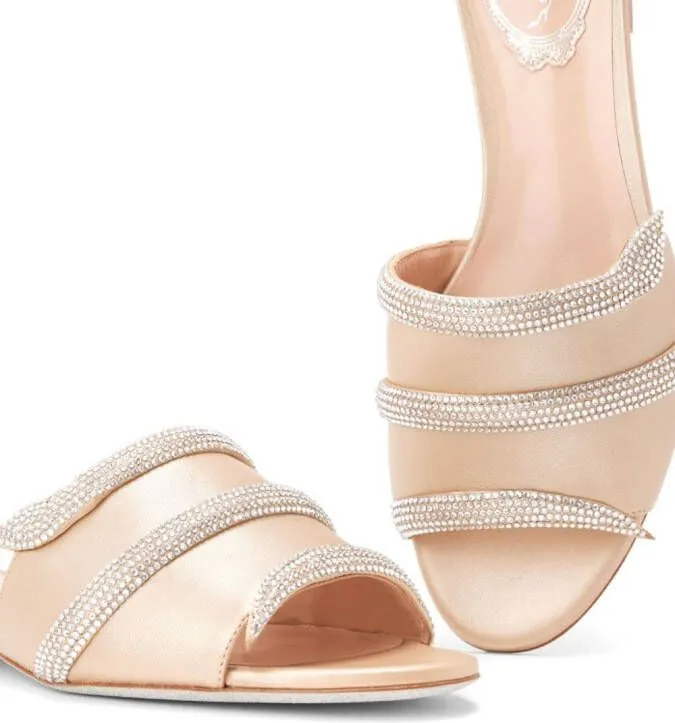 René Caovilla crystal-embellished satin mules Gold