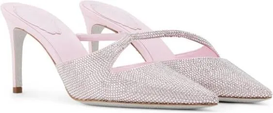 René Caovilla crystal-embellished satin mules Pink