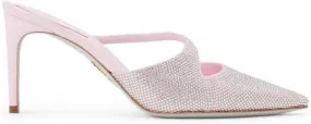 René Caovilla crystal-embellished satin mules Pink