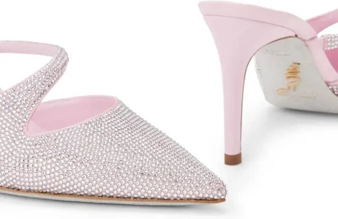 René Caovilla crystal-embellished satin mules Pink