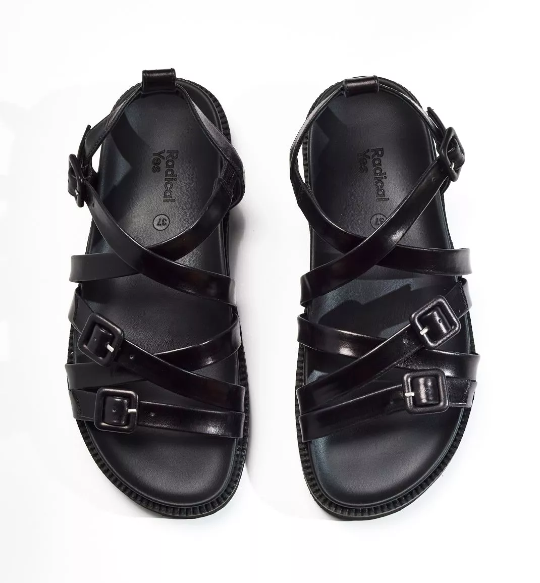 Sophia Strappy Sandal in Black Leather