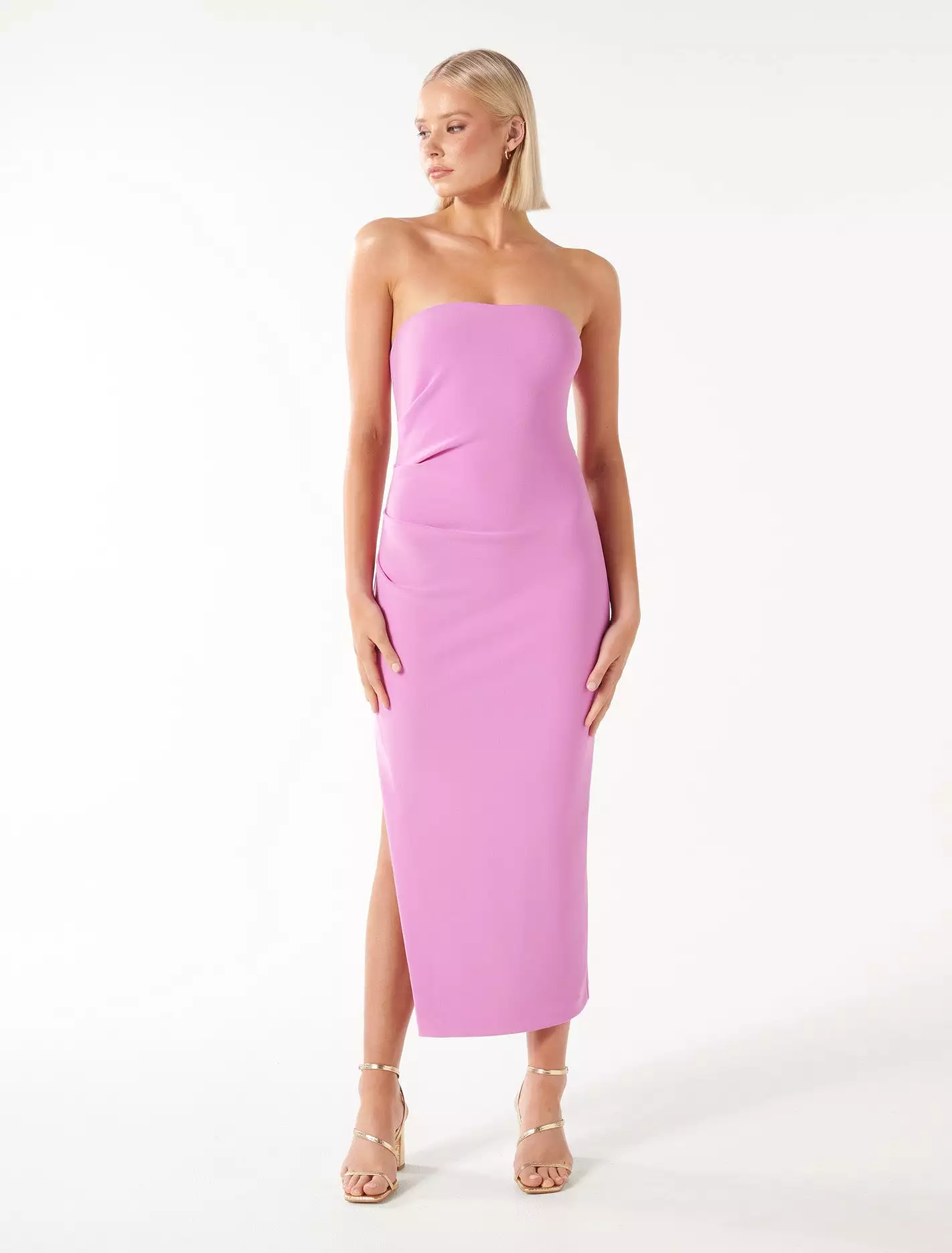 Stacy Strapless Tuck Midi Dress