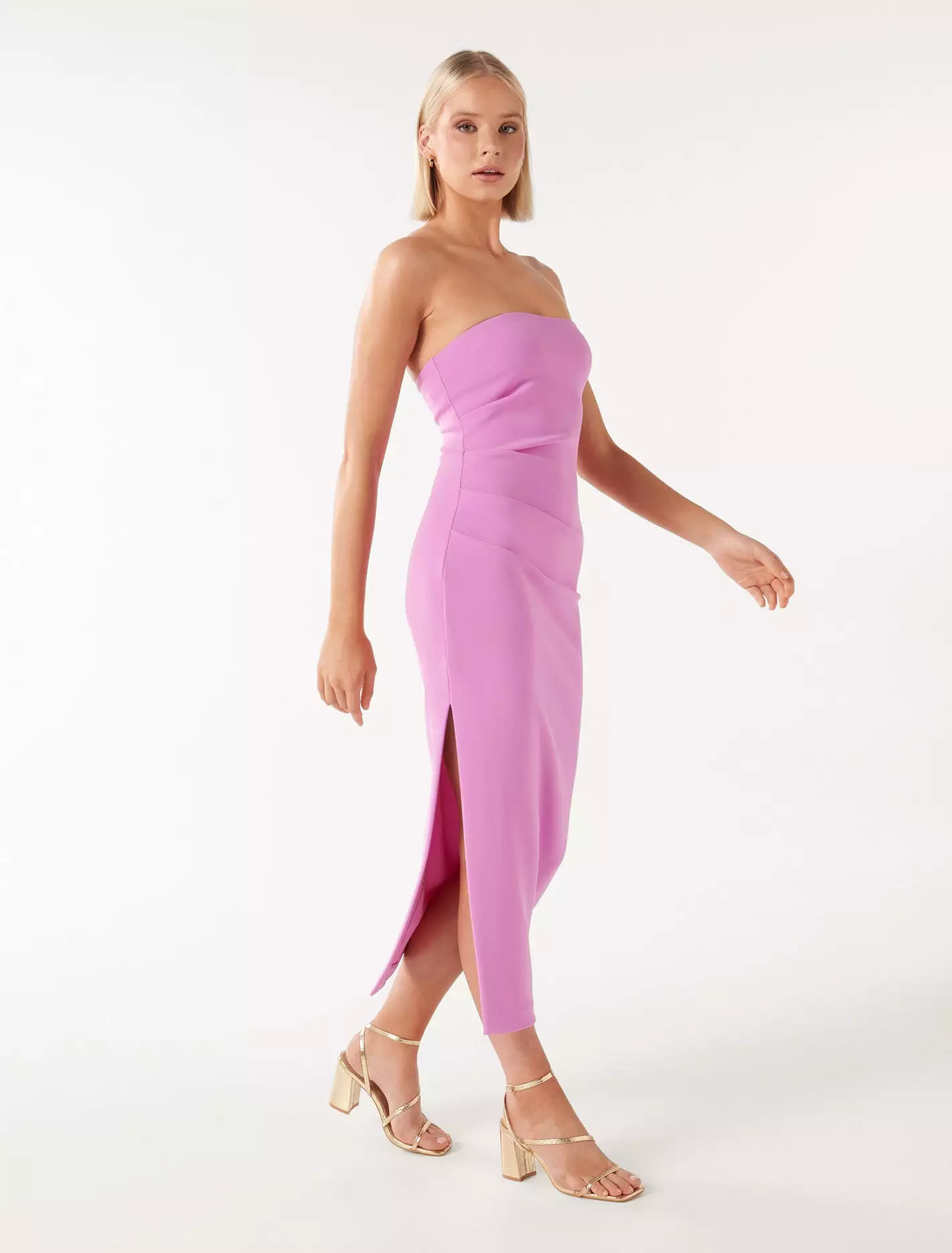 Stacy Strapless Tuck Midi Dress