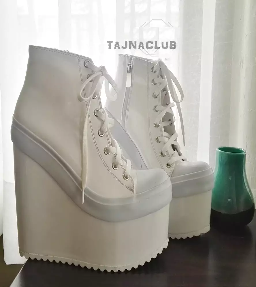 Super High Heel Convers Style Sneaker Wedges - White