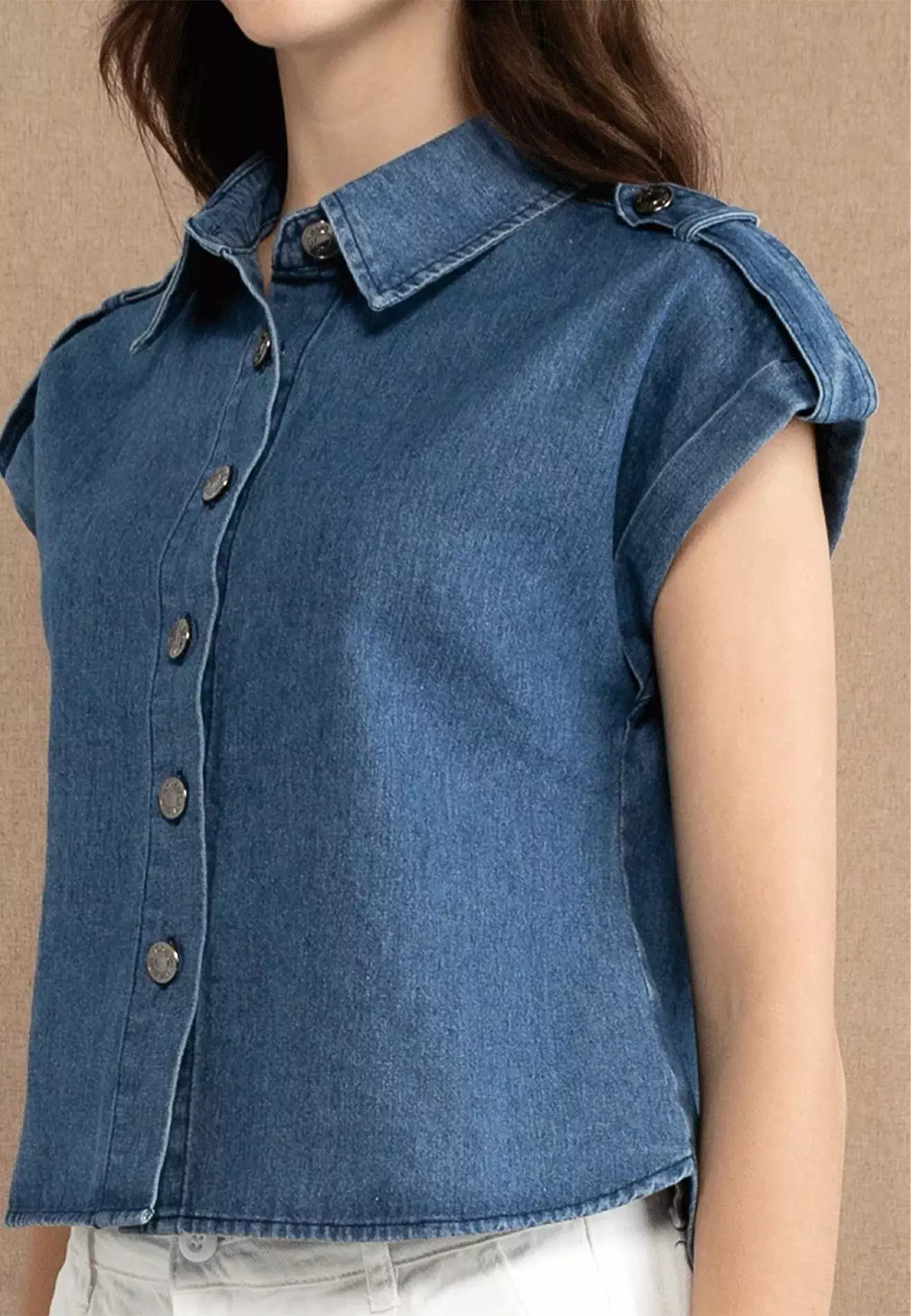 VOIR JEANS Denim Collar Neck Button Up Shirt