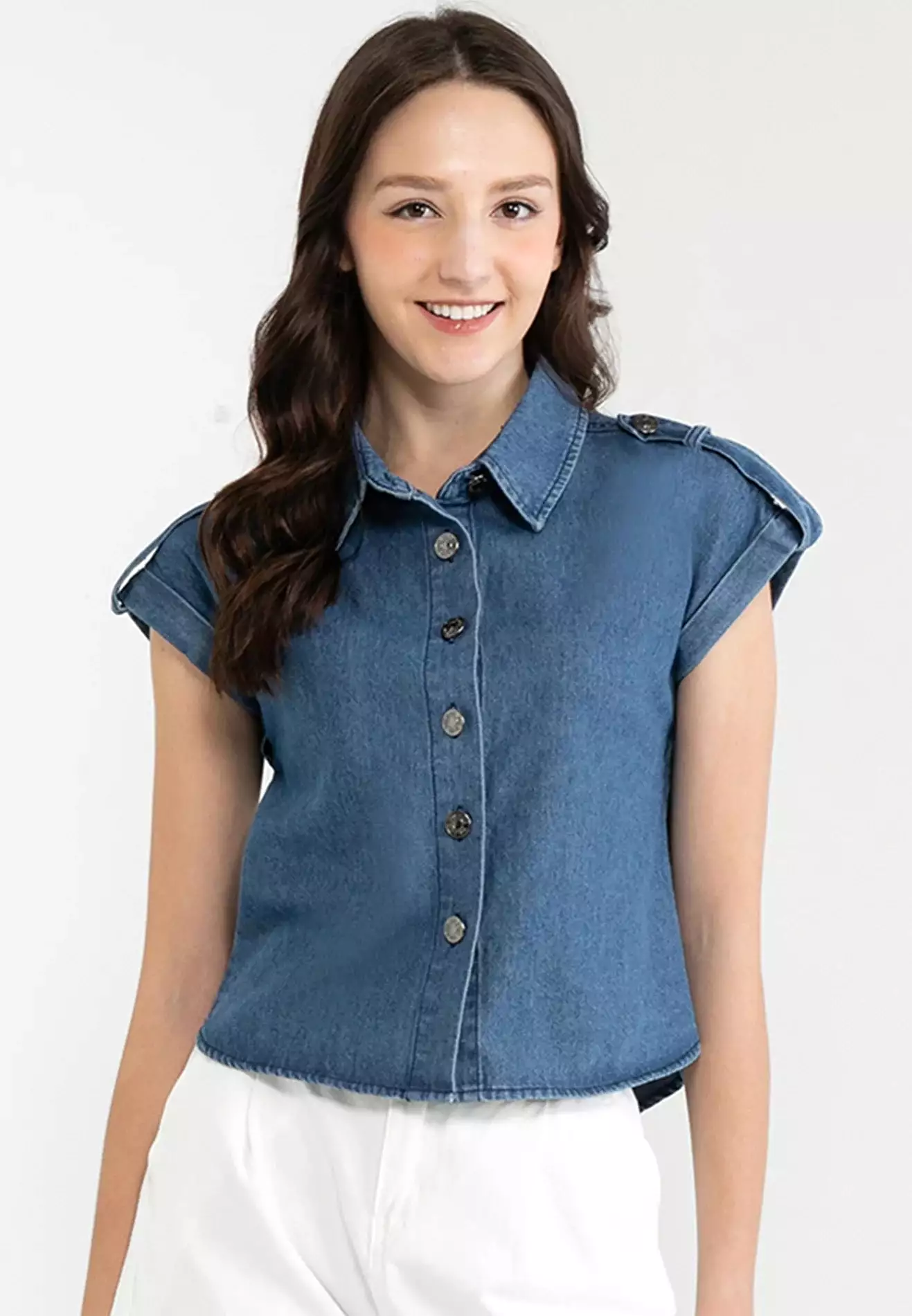 VOIR JEANS Denim Collar Neck Button Up Shirt